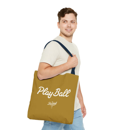 Play Ball Tote Bag_Old Gold with White Print