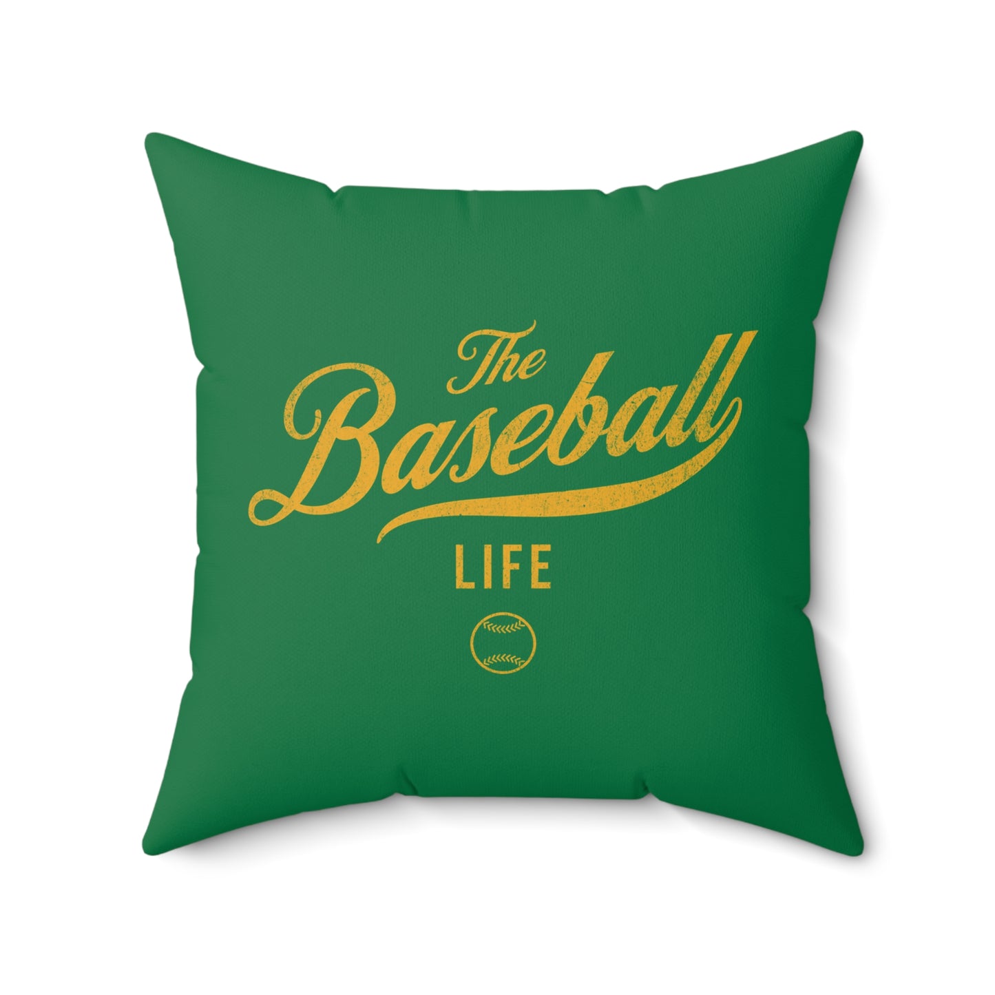 The Baseball Life Accent Pillow_Green w Yellow Print
