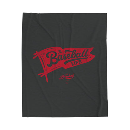 Velveteen Plush Blanket_Classic Pennant Red Print_Dark Charcoal Gray