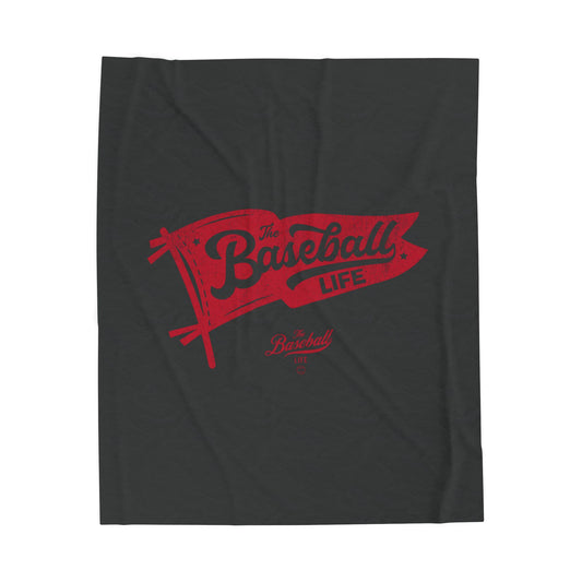 Velveteen Plush Blanket_Classic Pennant Red Print_Dark Charcoal Gray