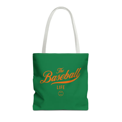 The Baseball Life Tote Bag_Green w Orange Print