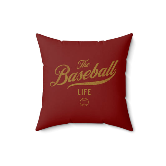 The Baseball Life Accent Pillow_Maroon w Old Gold Print
