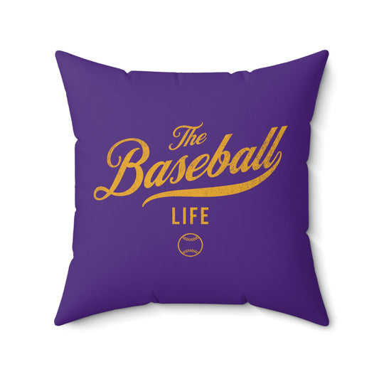 The Baseball Life Accent Pillow_Purple w Yellow Print