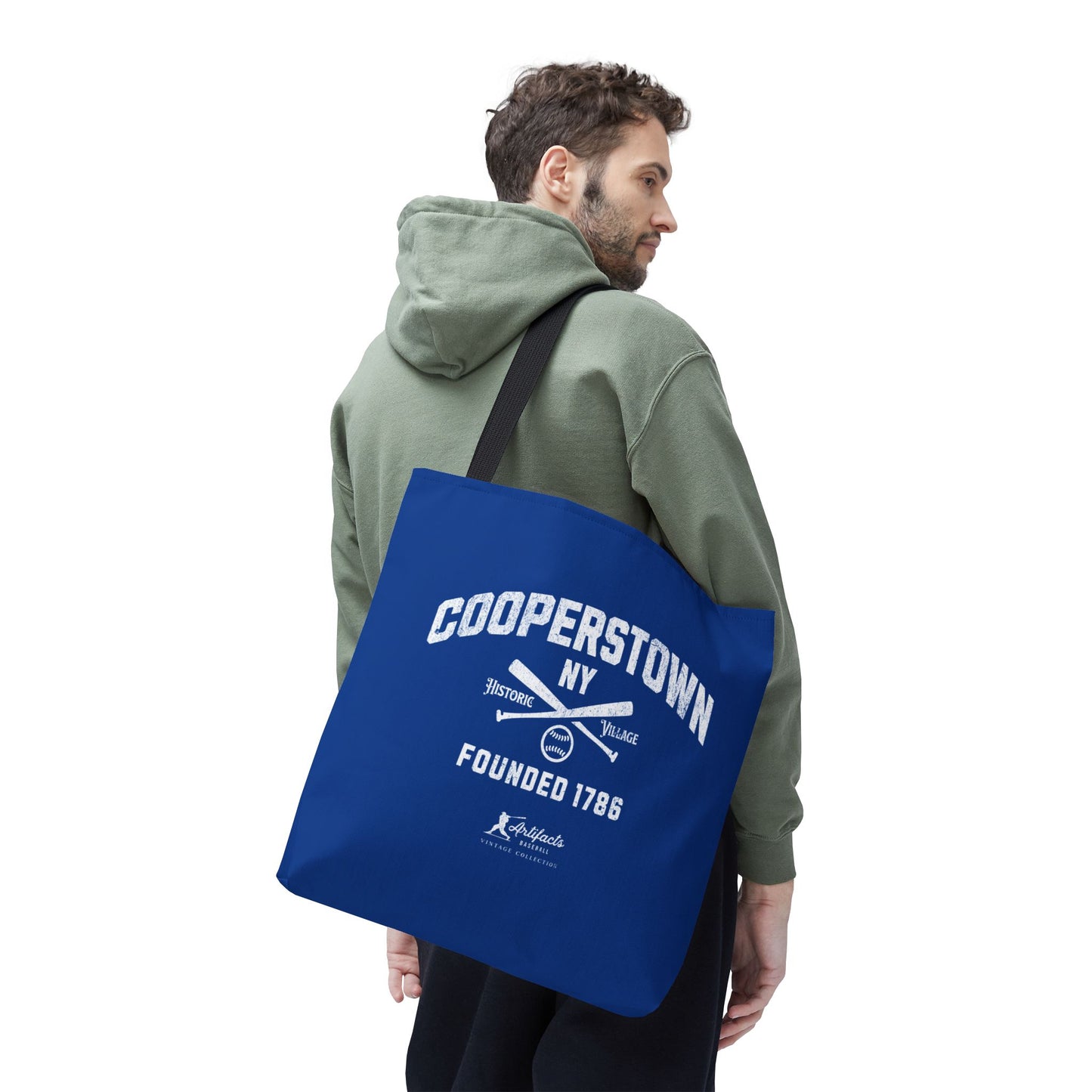 Cooperstown, NY Tote Bag_Royal Blue w White Print