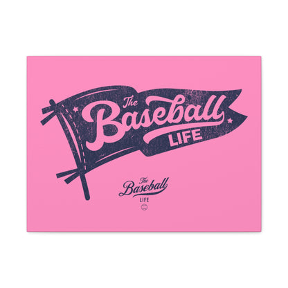 Classic Pennant Wall Art Canvas_Navy Print on Bubble Gum Pink