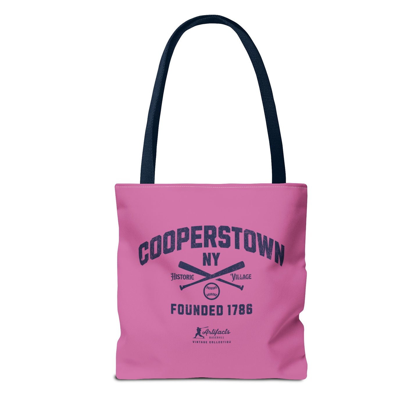Cooperstown, NY Tote Bag_Bubble Gum w Navy Print