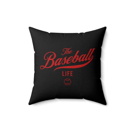 The Baseball Life Accent Pillow_Black w Red Print