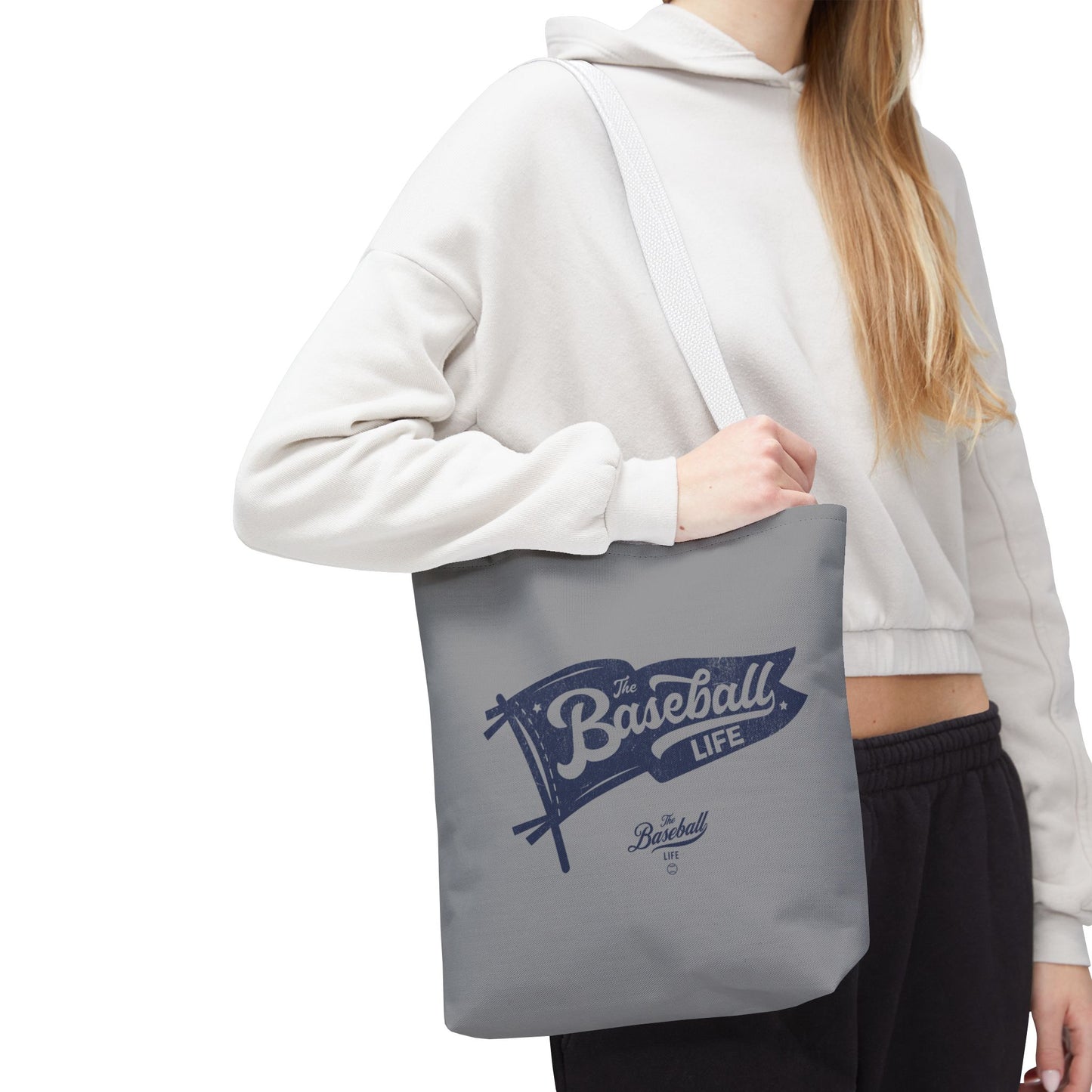 Vintage Pennant Tote Bag_Navy Print on Medium Gray