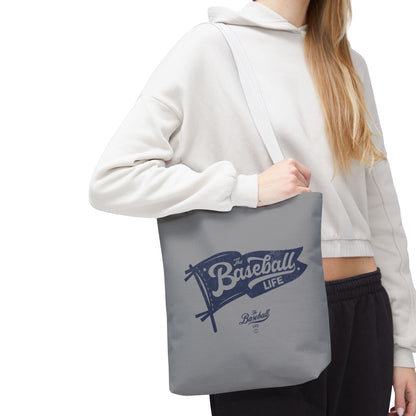 Vintage Pennant Tote Bag_Navy Print on Medium Gray