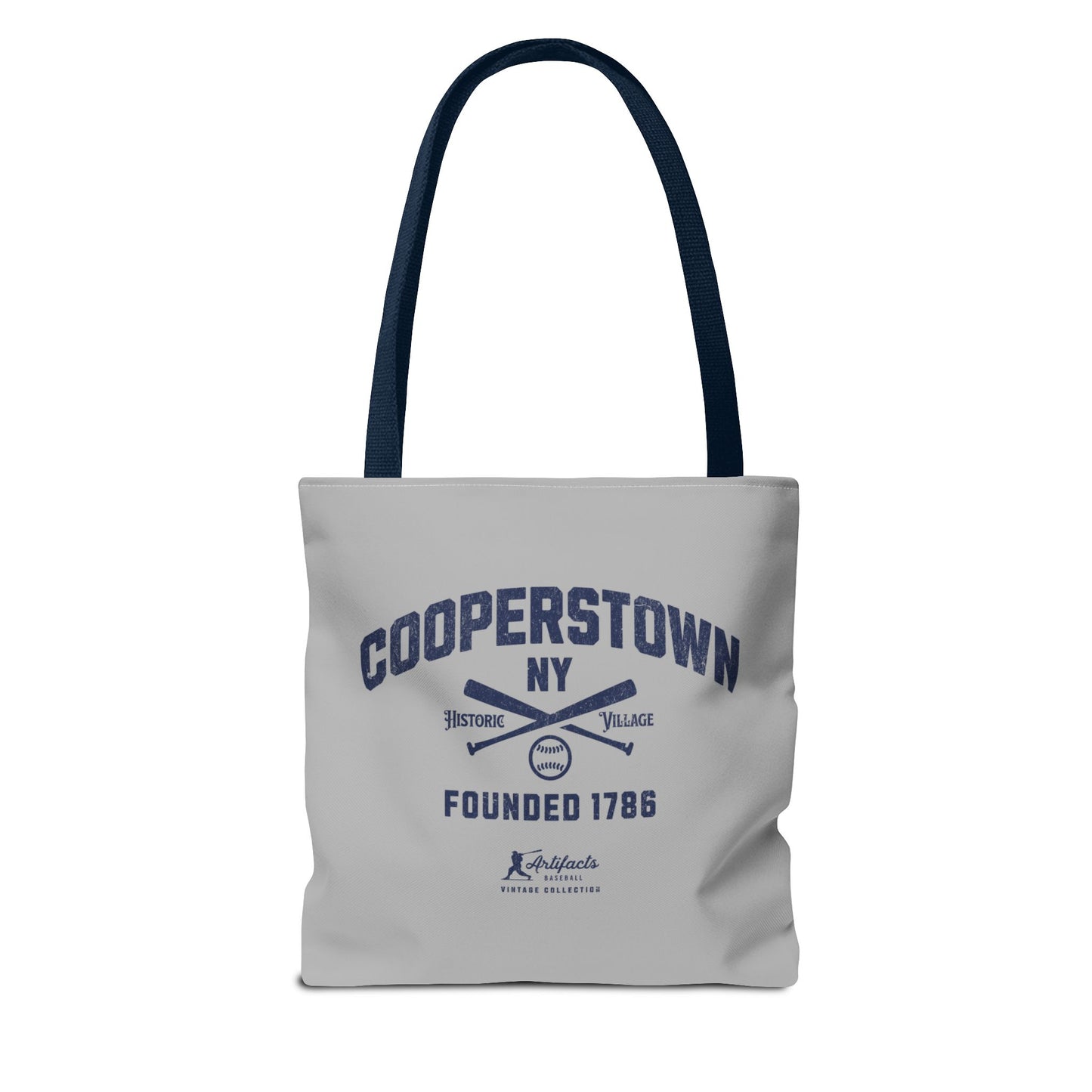 Cooperstown, NY Tote Bag_Light Gray w Navy Print
