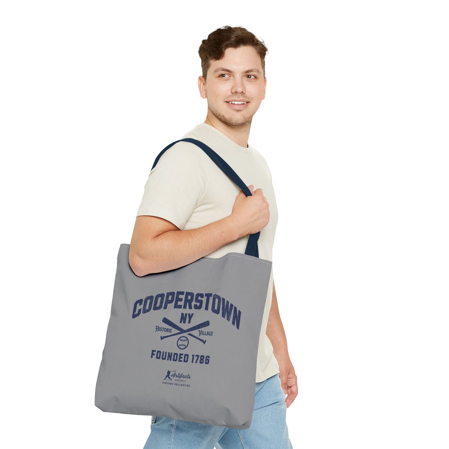 Cooperstown, NY Tote Bag_Gray w Navy Print