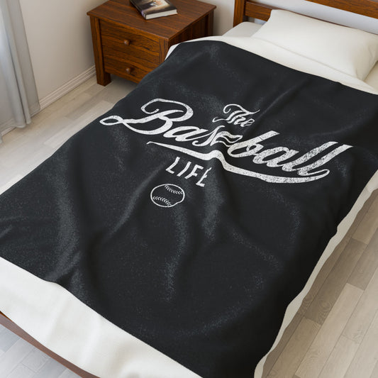 Velveteen Plush Blanket_Black with White Print