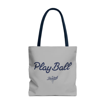 Play Ball Tote Bag_Light Gray with Navy Print