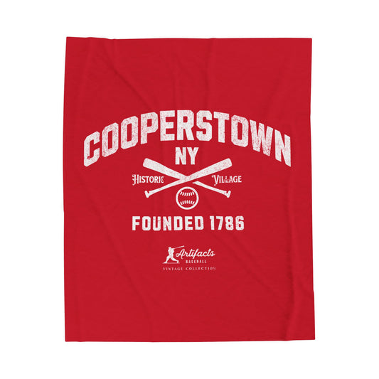 Velveteen Plush Blanket_Artifacts Baseball Collection_Cooperstown NY_Red