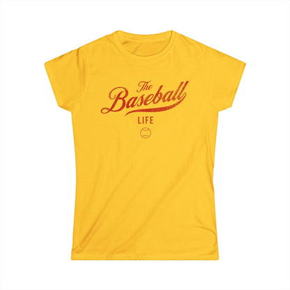 The Baseball Life Classic Script Tee_Women's_Red Print