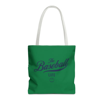 The Baseball Life Tote Bag_Green w Navy Print
