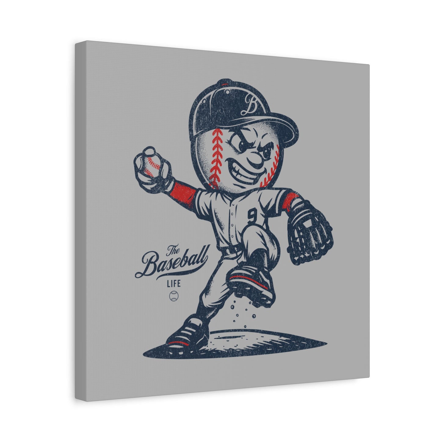 Mr. Baseball Mascot Pitching Wall Art Canvas