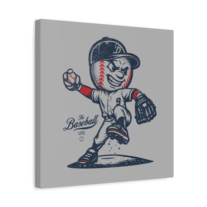 Mr. Baseball Mascot Pitching Wall Art Canvas
