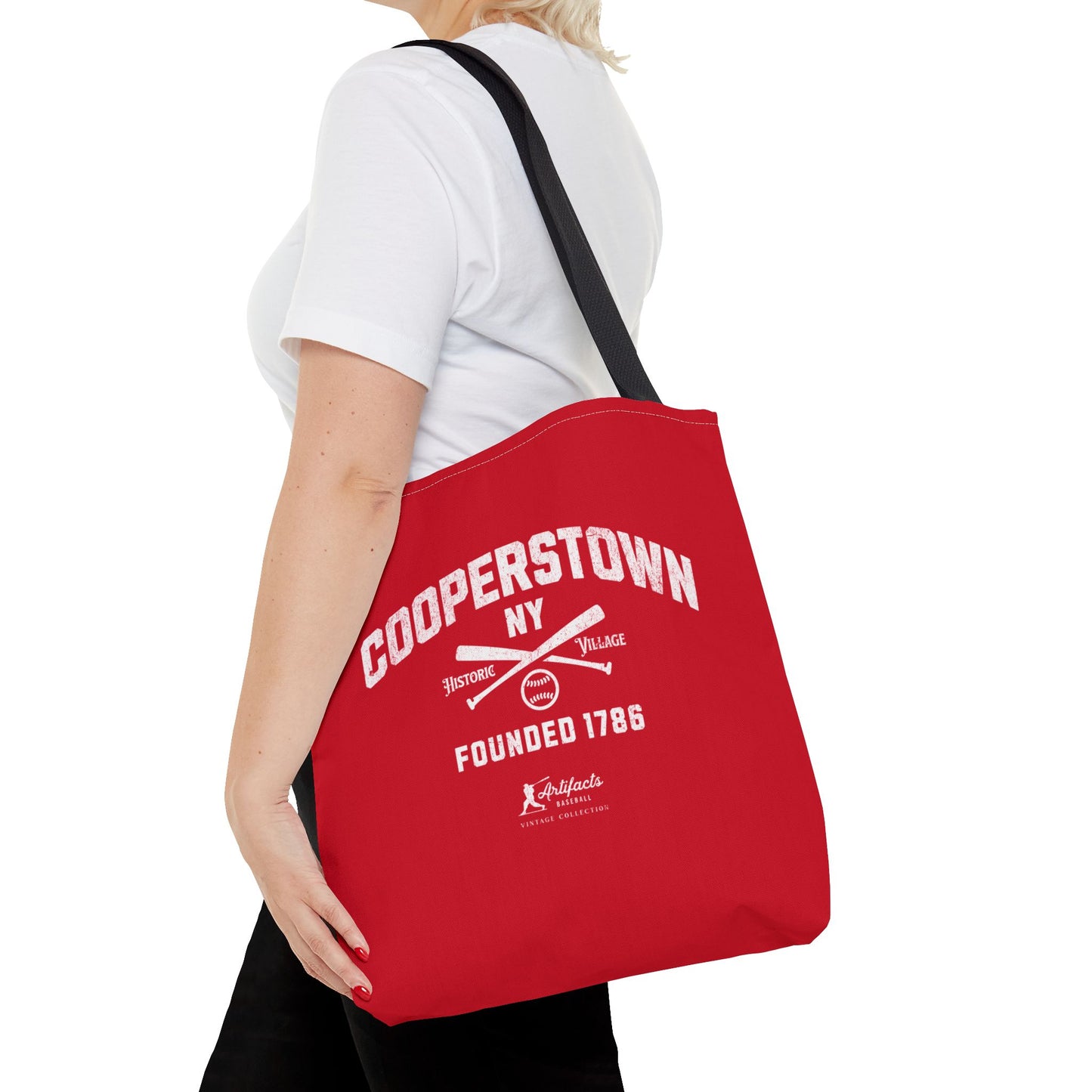 Cooperstown, NY Tote Bag_Red w White Print