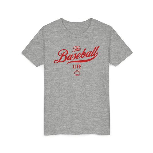 Youth The Baseball Life Classic Script T-Shirt_Red Print