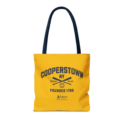 Cooperstown, NY Tote Bag_Yellow Gold w Navy Print