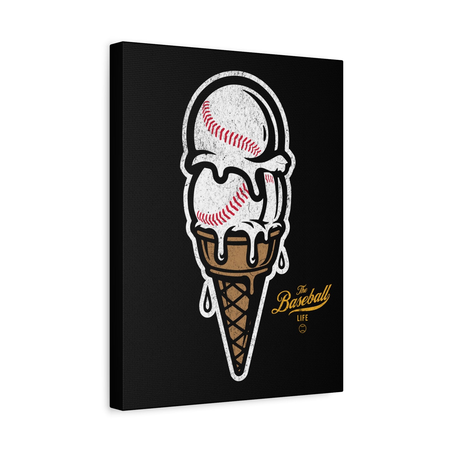 Baseball Ice Cream Cone Wall Art Canvas_Black
