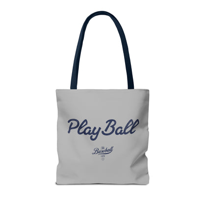 Play Ball Tote Bag_Light Gray with Navy Print