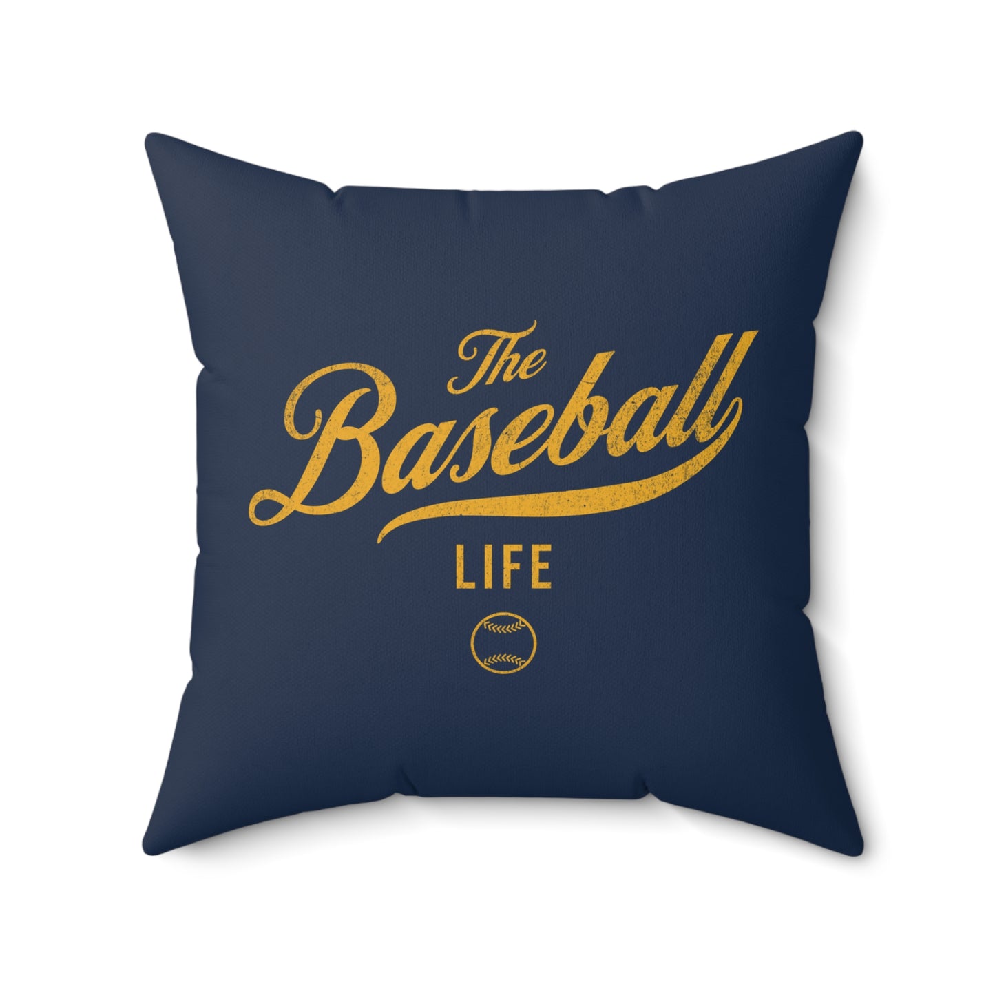 The Baseball Life Accent Pillow_Navy w Yellow Print