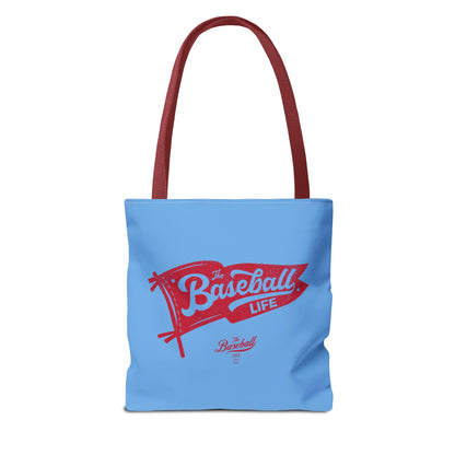Vintage Pennant Tote Bag_Red Print on Carolina Blue