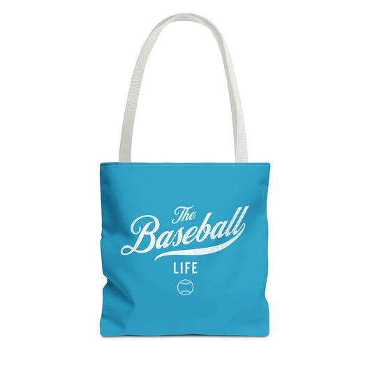 The Baseball Life Tote Bag_Turquoise w White Print