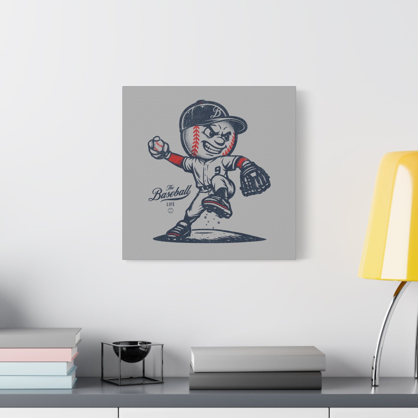 Mr. Baseball Mascot Pitching Wall Art Canvas