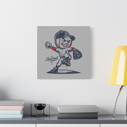 Mr. Baseball Mascot Pitching Wall Art Canvas