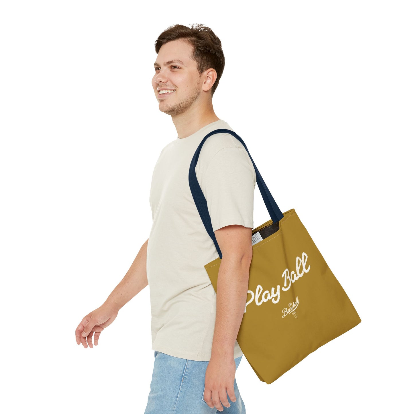 Play Ball Tote Bag_Old Gold with White Print