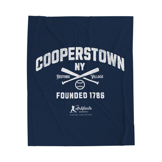 Velveteen Plush Blanket_Artifacts Baseball Collection_Cooperstown NY_Navy