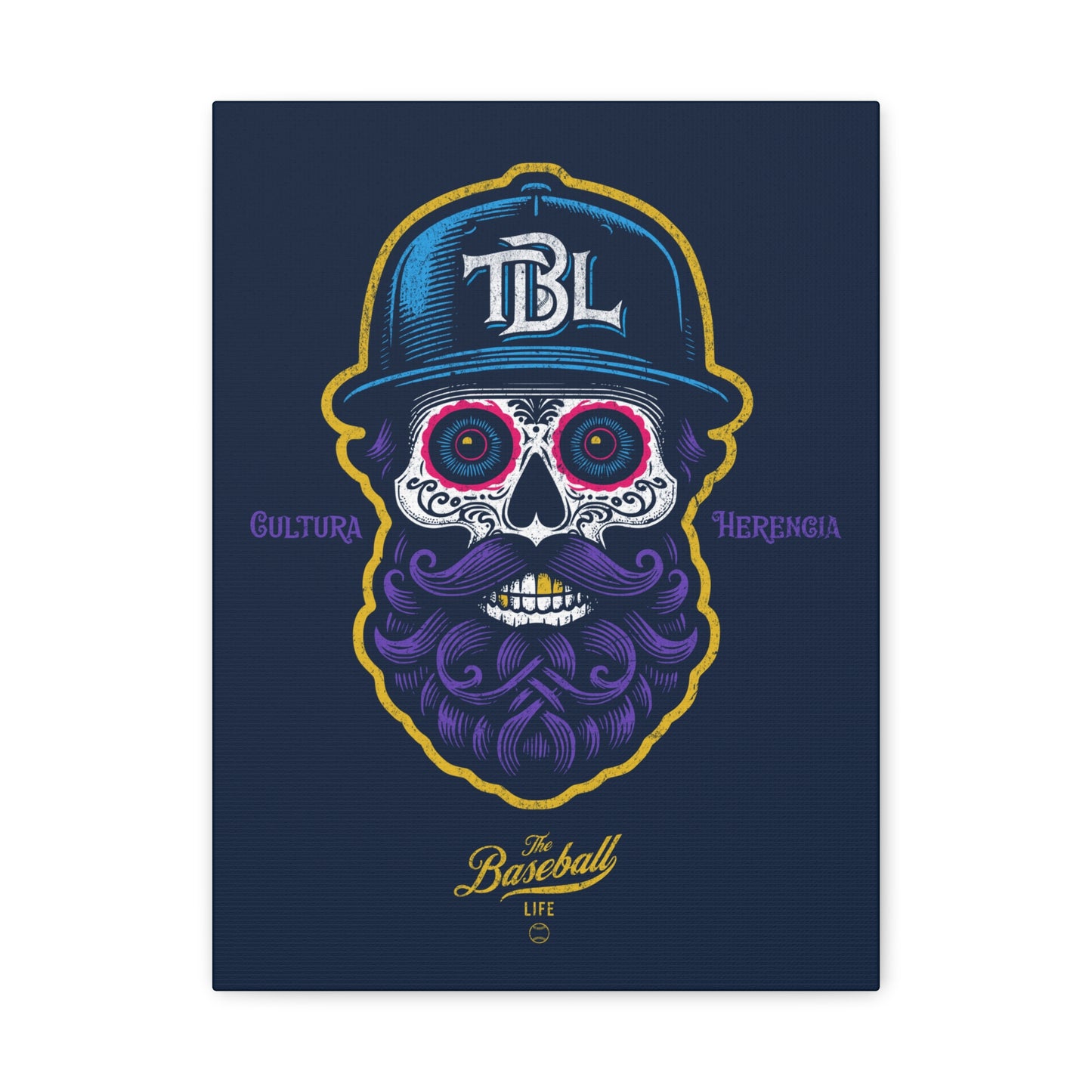 Beisbol Sugar Skull Series_Player 2 Wall Art Canvas_Navy