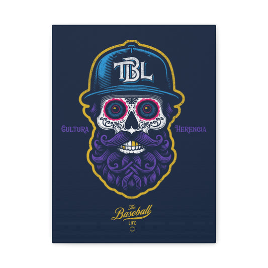 Beisbol Sugar Skull Series_Player 2 Wall Art Canvas_Navy