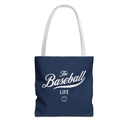 The Baseball Life Tote Bag_Navy w White Print