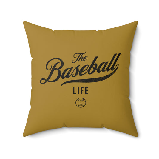 The Baseball Life Accent Pillow_Old Gold w Black Print