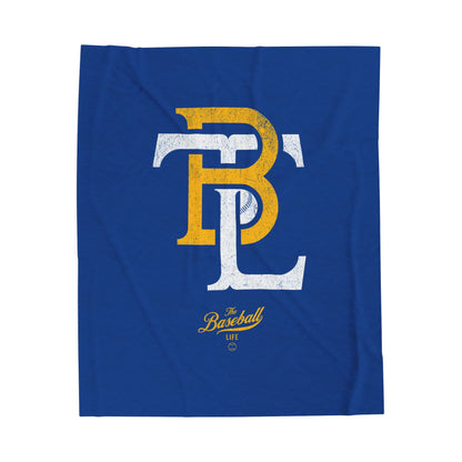 Velveteen Plush Blanket_The Baseball Life Retro Insignia_Royal Blue