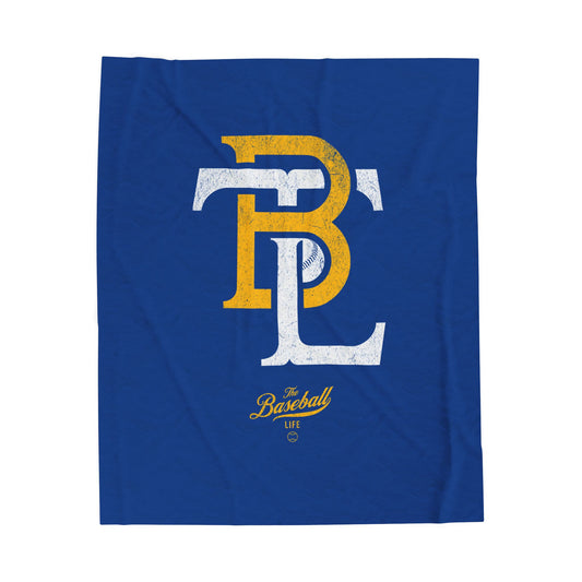 Velveteen Plush Blanket_The Baseball Life Retro Insignia_Royal Blue