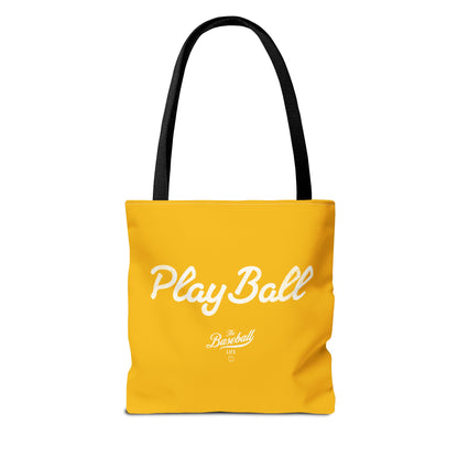 Play Ball Tote Bag_Yellow Gold with White Print