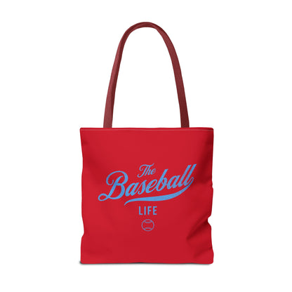 The Baseball Life Tote Bag_Red w Carolina Blue Print