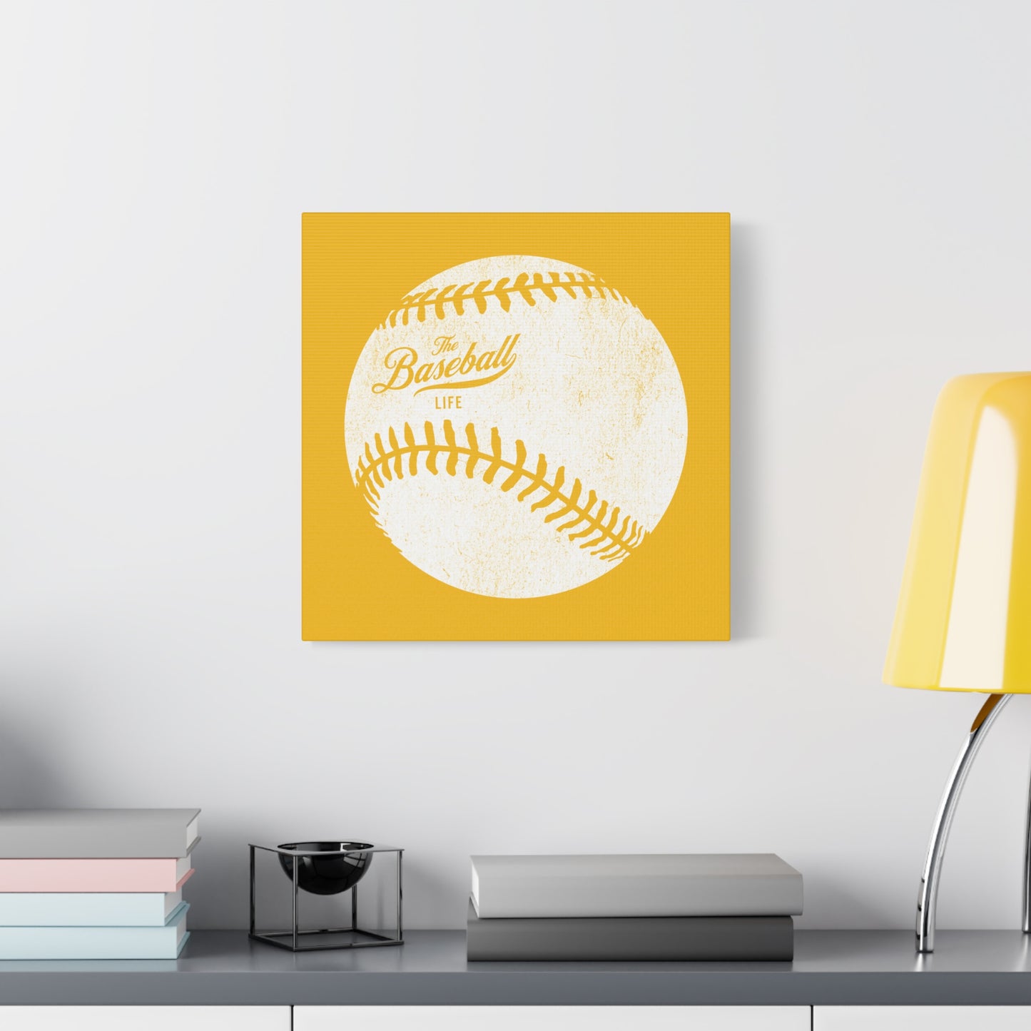 Weathered Baseball Wall Art Canvas_Yellow Gold