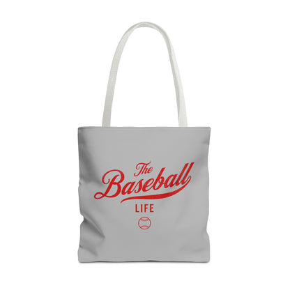 The Baseball Life Tote Bag_Gray w Red Print