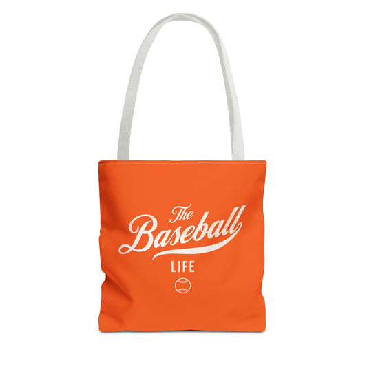 The Baseball Life Tote Bag_Orange w White Print