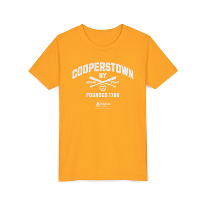 Youth Cooperstown NY White Print_Artifacts Baseball Collection T-Shirt
