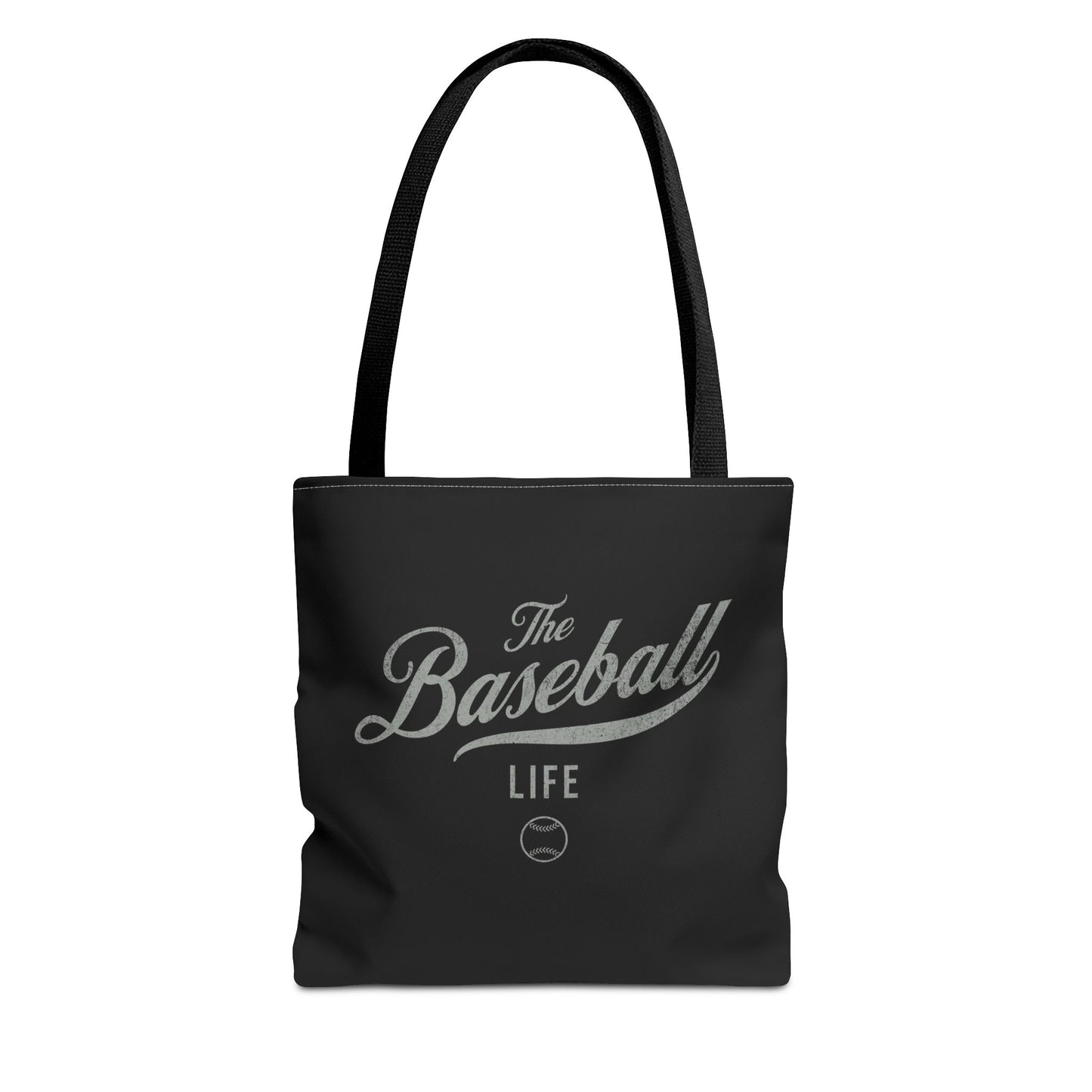 The Baseball Life Tote Bag_Black w Silver Gray Print