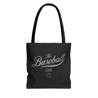 The Baseball Life Tote Bag_Black w Silver Gray Print