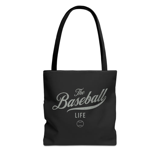 The Baseball Life Tote Bag_Black w Silver Gray Print