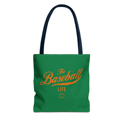 The Baseball Life Tote Bag_Green w Orange Print